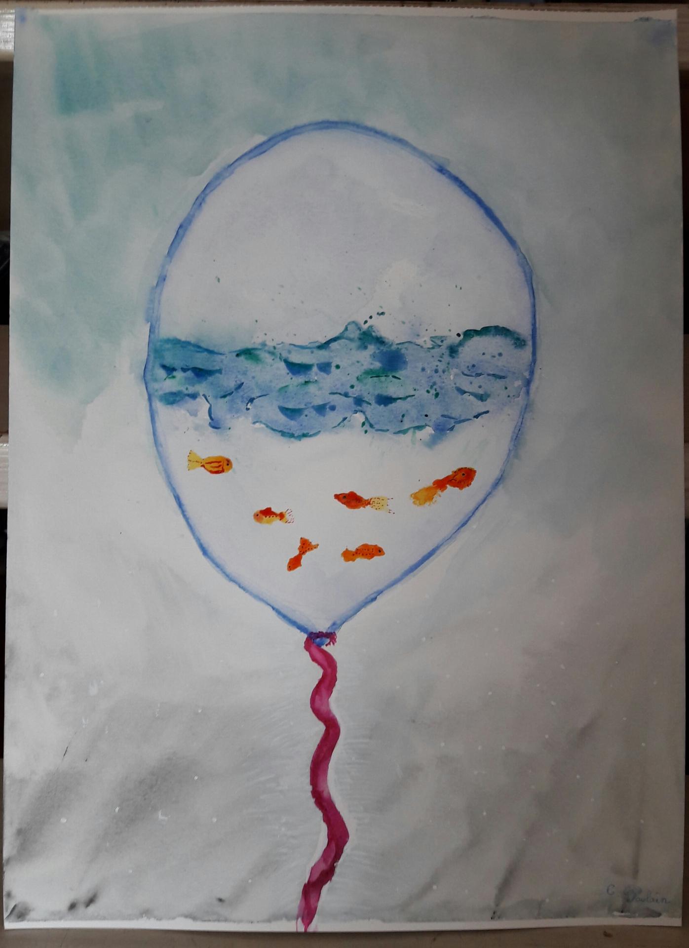 aquarium, ballon, aquarelle